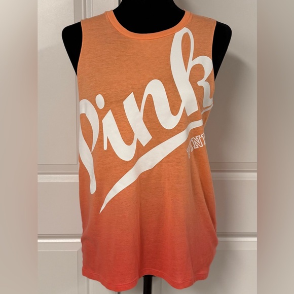 Victoria's Secret Tops - Victoria’s Secret Pink Ombré Coral Orange Logo Muscle Tee